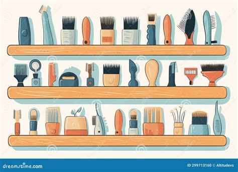 Grooming Brushes Arranged Neatly on a Shelf Stock Photo - Image of ...