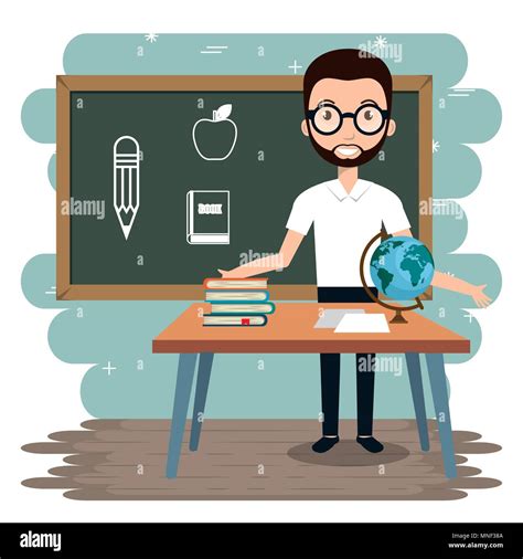 Young man glasses desk Stock Vector Images - Alamy