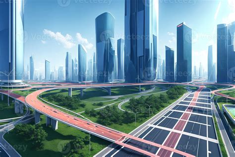 futuristic modern future city with highway road, generative art by A.I ...