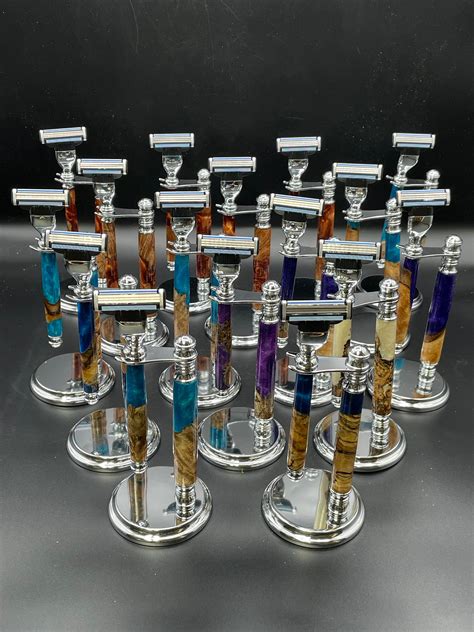 Handmade Safety Razor and Stand - Burl Wood and Resin - Etsy