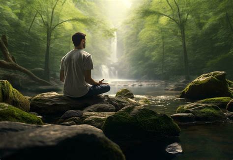 ai generative photo of a man practicing mindfulness and meditation in a peaceful natural ...