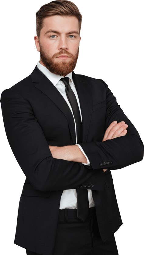 Young Businessman Suit Standing Arms Folded PNG | Business man, Suits ...