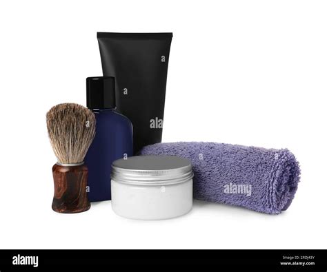 Set of men's shaving tools on white background Stock Photo - Alamy