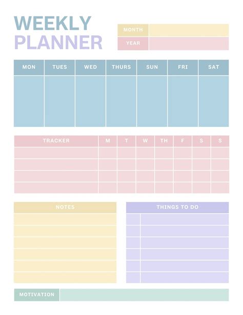 Weekly Schedule Printable Cute