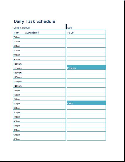 Daily Task Schedule Format Template | Word & Excel Templates
