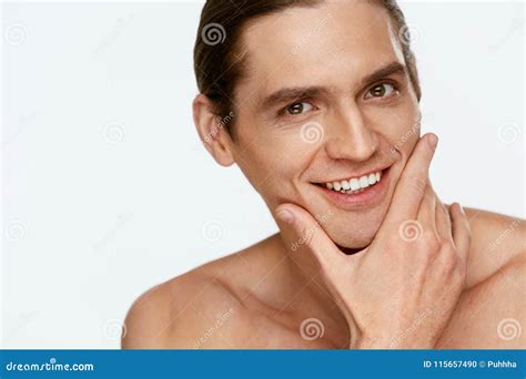Men Face Care. Man Touching Smooth Skin after Shaving Stock Photo - Image of smooth, clean ...