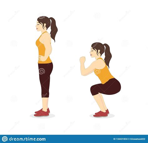 Woman Doing Squat Workout Two Step for Exercise Guide. Stock Vector ...