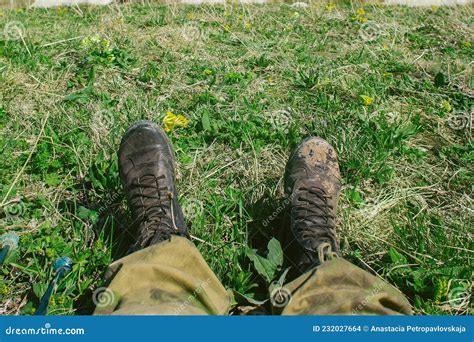 Dirty Hiking Boots on the Grass during a Halt during a Hike Stock Photo - Image of leisure, calm ...