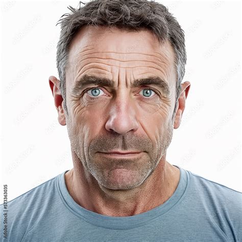 Face portrait of a casual middle-aged man on a white square background ...