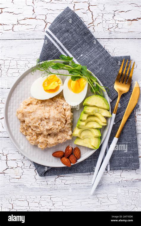 Healthy balanced breakfast in plate Stock Photo - Alamy