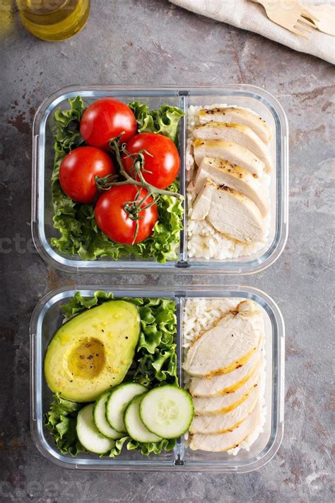 Healthy meal prep containers with chicken and rice 15741717 Stock Photo ...