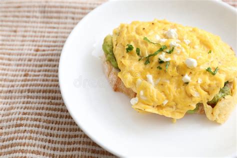 Avocado and Scrambled Eggs Toast Stock Image - Image of healthy ...
