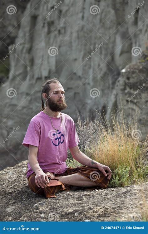 Young Man Meditating Outdoors Stock Image - Image of meditation, full ...