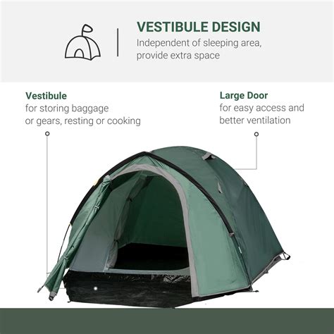 Outsunny Compact Camping Tent w/ Vestibule &amp; Mesh Vents for Hiking Green | eBay