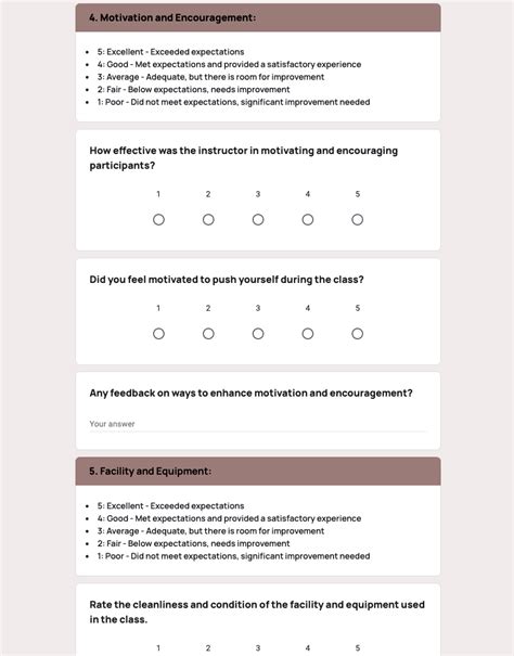 Free Fitness Class Evaluation Form Template in Google Forms