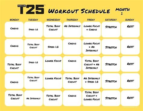 Focus t25 workout calendar – Artofit