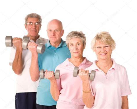 Senior older people lifting weights — Stock Photo © Jamstock #41840993