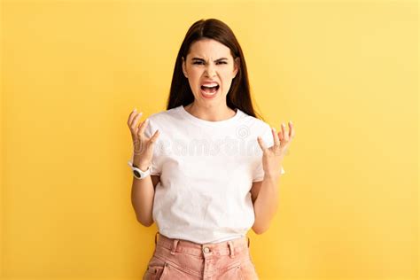Irritated Girl Gesturing and Shouting while Stock Image - Image of rage ...