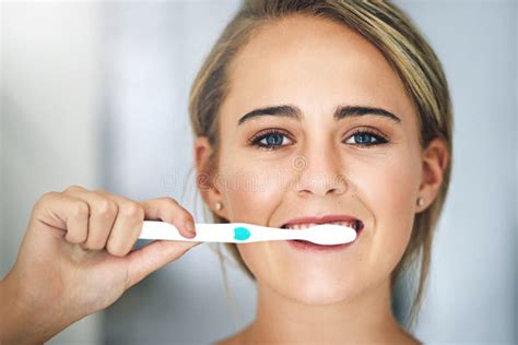 Dental Care, Brushing Teeth and Portrait of Woman in Home for Fresh ...