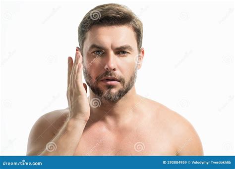 Close Up Face of Handsome Man. Portrait of Shirtless Man for Skincare and Beauty Concepts Stock ...