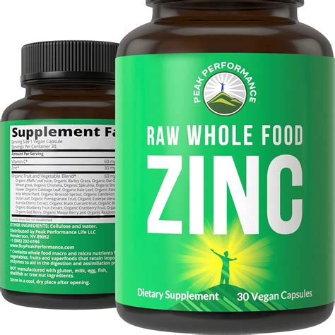 Amazon.com: Raw Whole Food Best Vegan Zinc Supplement with Vitamin C. Zinc Supplements by Peak ...