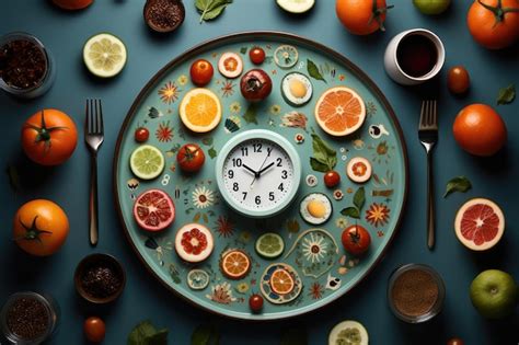 Premium AI Image | Timerestricted eating Plate of food beside a clock ...