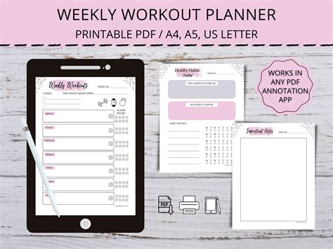 Weekly Workout Planner Printable Weekly Exercise Calendar - Etsy