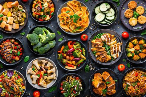 Premium Photo | Variety of food options in top view plates
