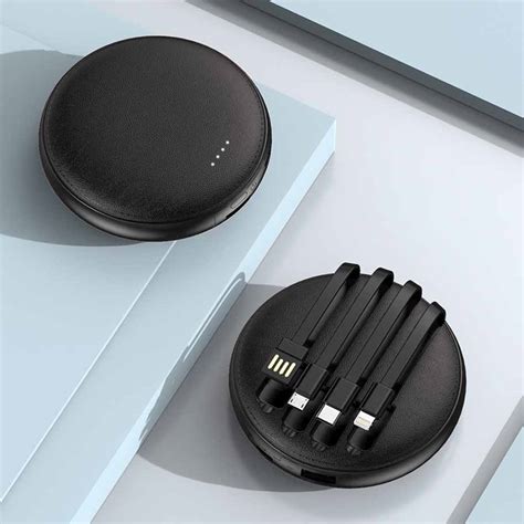 Mini Portable Power Bank with Built-in Cable | 10000mAh | Logo Printing