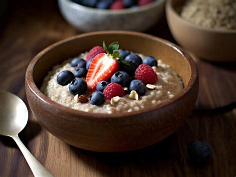 Premium Photo | A bowl of oatmeal with berries and oats