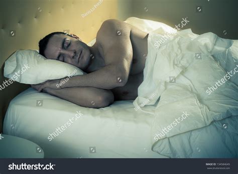 Handsome Muscular Man Sleeping Peacefully Bed Stock Photo 134584649 ...