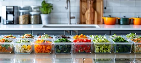 Organized Meal Prep for the DASH Diet in a Modern Kitchen Setting Weekly Healthy Eating Plan ...
