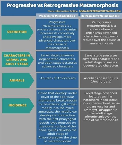 Progressive vs Retrogressive Metamorphosis - Tabular Form
