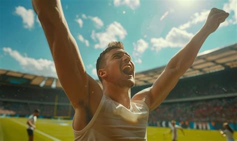 Athlete celebrating a victory on the field showing joy and achievement ...