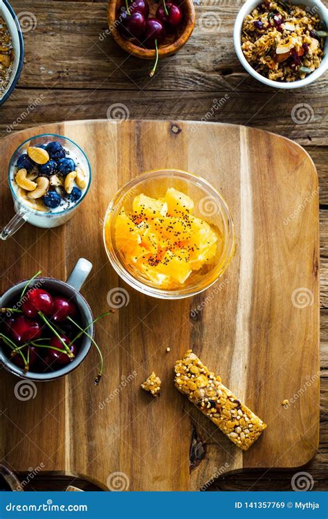 Healthy breakfast variety stock image. Image of hotel - 141357769