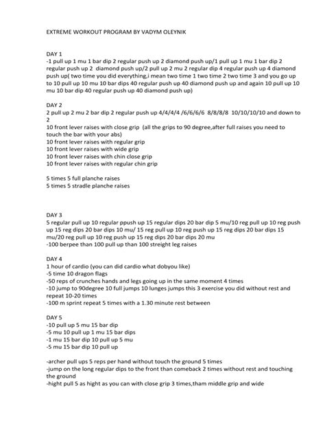 Extreme 7-Day Workout Program by Vadym Oleynik