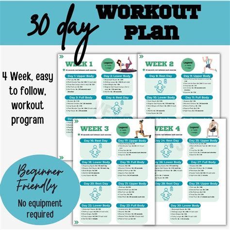 30 Day Workout Plan No Equipment Home Fitness Guide Full Body, Upper ...