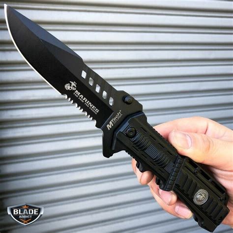 2pc usmc marines tactical spring assisted folding knife blade pocket ...