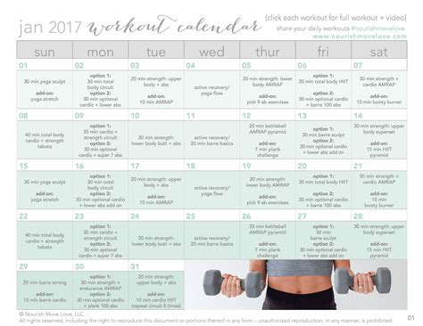 30-day workout calendar {free workouts + videos} | nourish move love