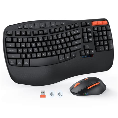 MEETION Wave Ergonomic Keyboard and Mouse Wireless, USB/Bluetooth Wave ...