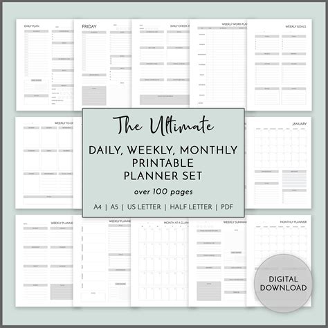 Daily, Weekly, Monthly Planner Printable Set - Printable Planners