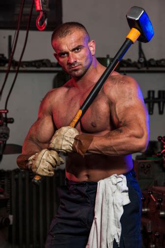 Muscular Men With Sledgehammer Stock Photo - Download Image Now ...