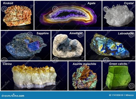 Collage - Set of Minerals with Names Isolated. Stock Photo - Image of ...
