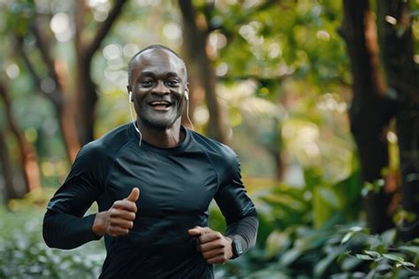 Premium Photo | Energetic senior man running outdoors with music and ...