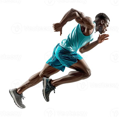 African American Athlete Running or Sprinting Isolated on Transparent ...