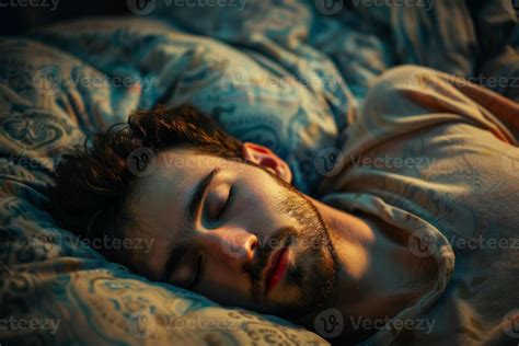 Young man sleeping peacefully in bed at night 50956977 Stock Photo at ...