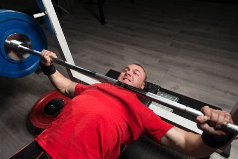 Athlete of Powerlifter Attempt Benchpress a Heavy Barbell Stock Image ...