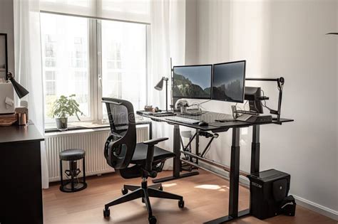 Office Setup with Ergonomic Chair and Standing Desk for Active Working ...
