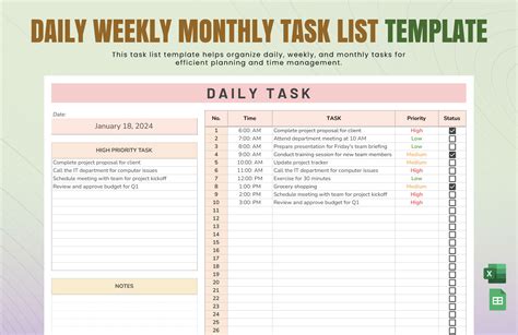 Daily Weekly Monthly Task List Template Excel Free Download at ...