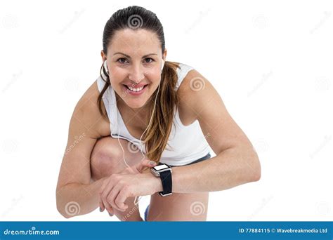 Portrait of Athlete Woman Checking Time in Wrist Watch Stock Image ...